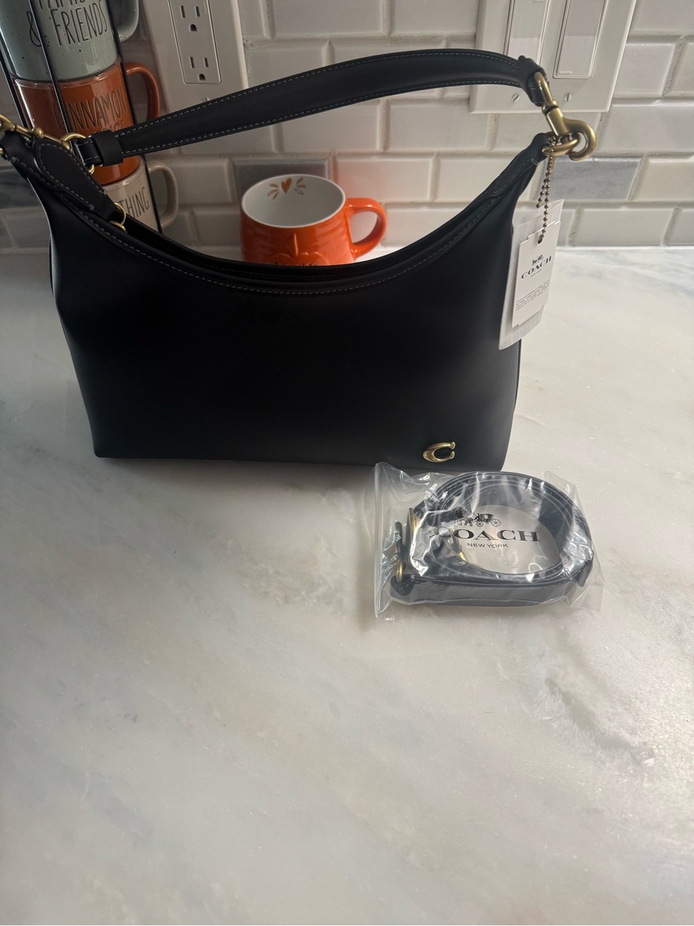 Coach Black Leather Shoulder Hobo with Gold Hardware